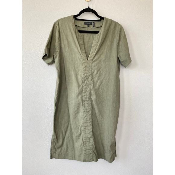 Theory Olive Green Linen Blend Shift Dress | L | Minimalist Short Dress Utility - Picture 1 of 6